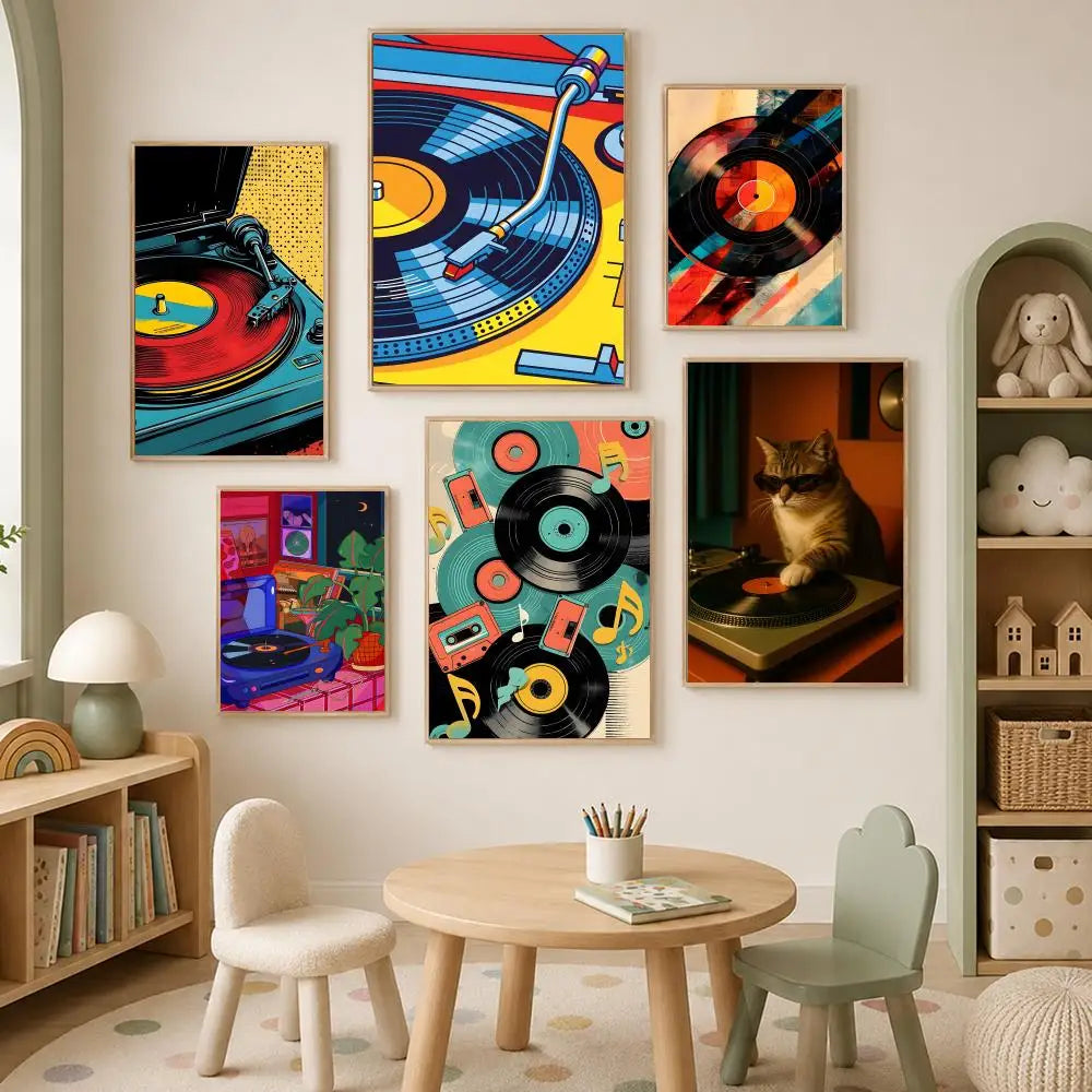 Colorful Record Player HD PVC Self-Stick Wall Art Poster Wall Art Poster Axl