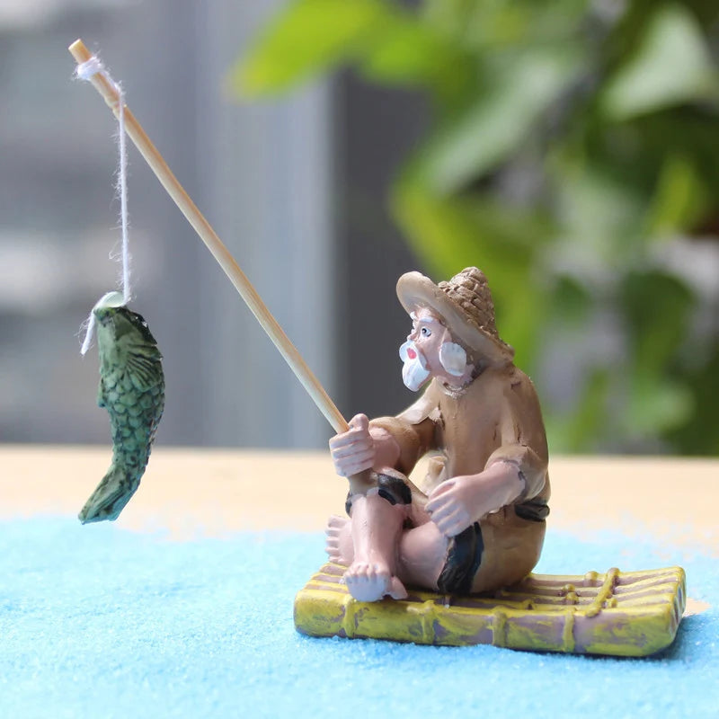 Fishing Old Man Resin Statue – Garden Micro-Landscape Ornament Garden Resin Figurine Axl