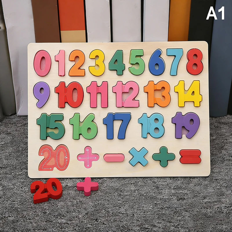 Wooden Alphabet & Number Montessori Puzzle – Kids Learning Toy Wooden Learning Puzzle Axl A1