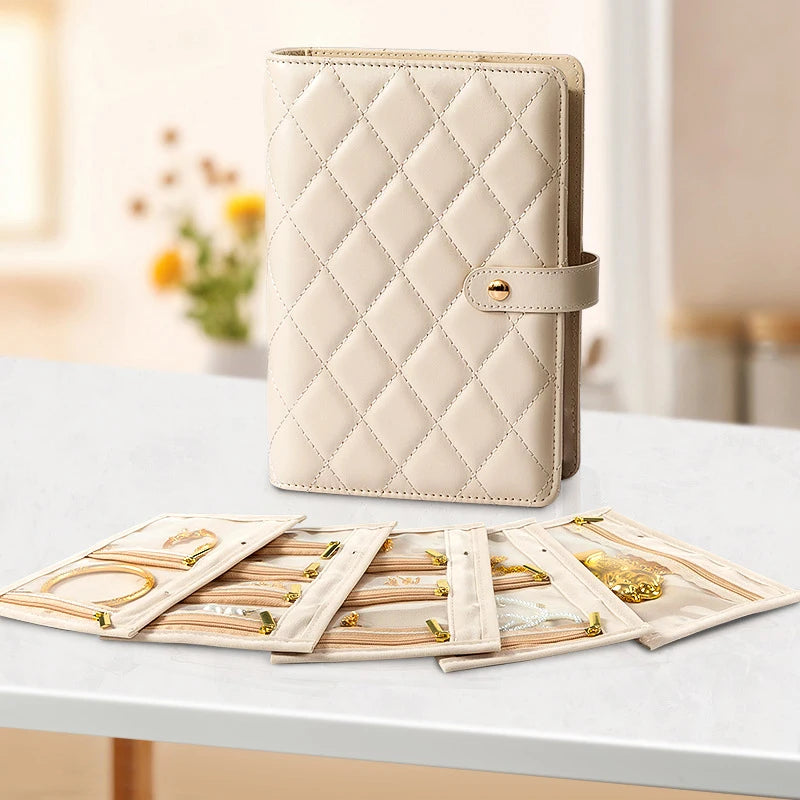 PU Leather Jewelry Storage Book – Zipper Binder & Clear Pockets Jewelry Storage Organizer Axl