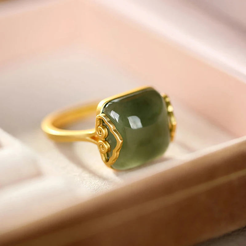 Vintage Auspicious Clouds Imitation Jade Adjustable Ring Women Adjustable Fashion Ring Axl B