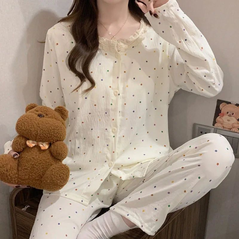 Women's Lace Pajama Set – 2-Piece Long Sleeve Loungewear Women's Pajama Set Axl