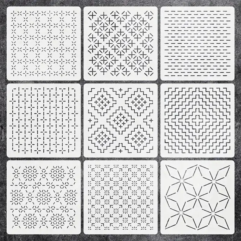 Sashiko Embroidery Stencils 9/32Pcs – Geometric PET Templates Embroidery Stencil Set Axl 9Pcs