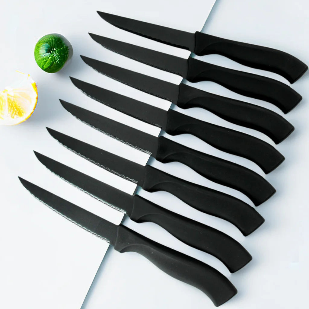 Steak Knife Set 4/6/8 Pcs – German Steel Serrated Black Handle Steak Knife Set Axl