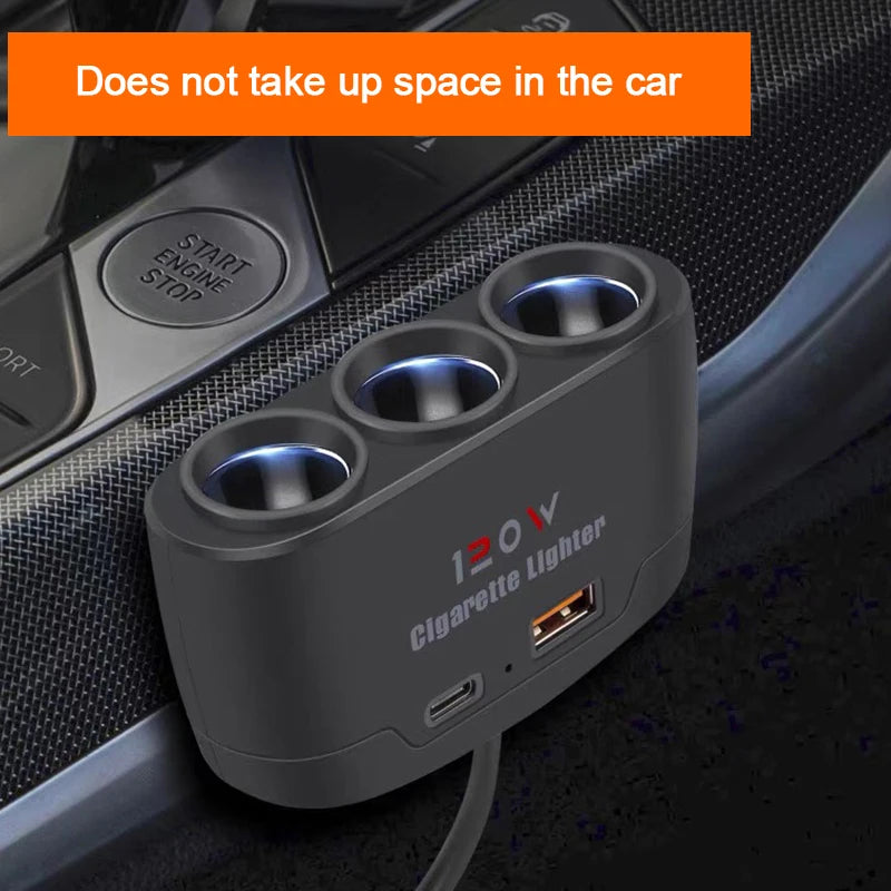 3-in-1 Car Cigarette Lighter Splitter 120W Dual USB Fast Charger Car Charger Splitter Axl