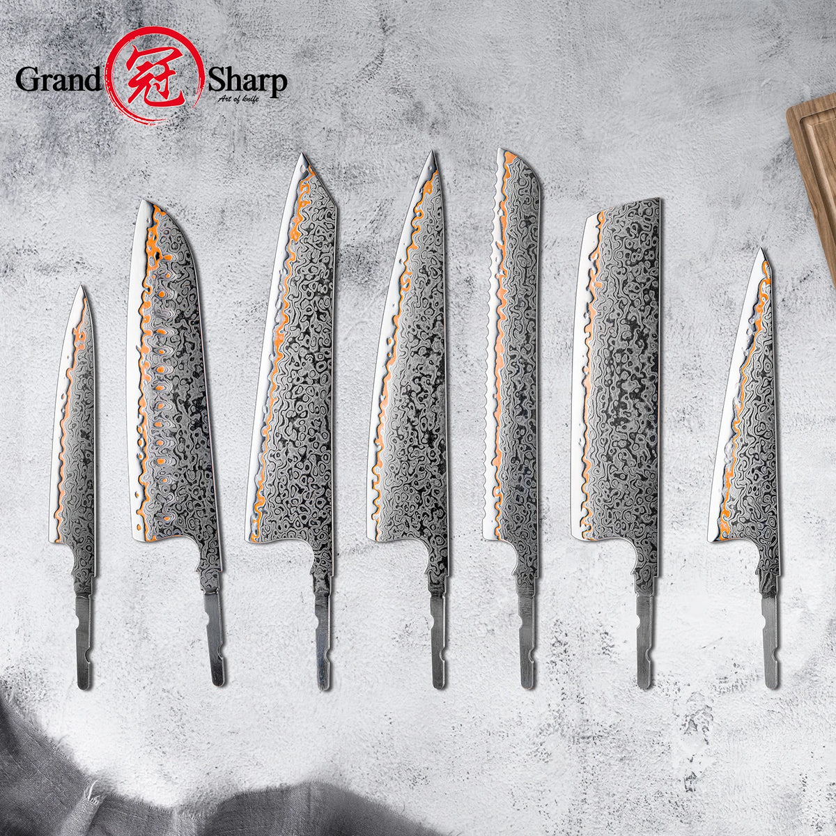 Grandsharp 55-Layer Damascus Steel DIY Knife Blade Set – 1–7 Pcs DIY Knife Blade Set Axl