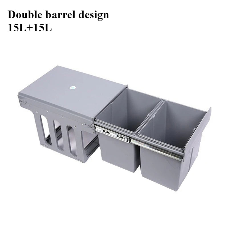 30L Dual-Compartment Embedded Kitchen Cabinet Trash Can Kitchen Waste Bin Axl Pull Type Trash Can