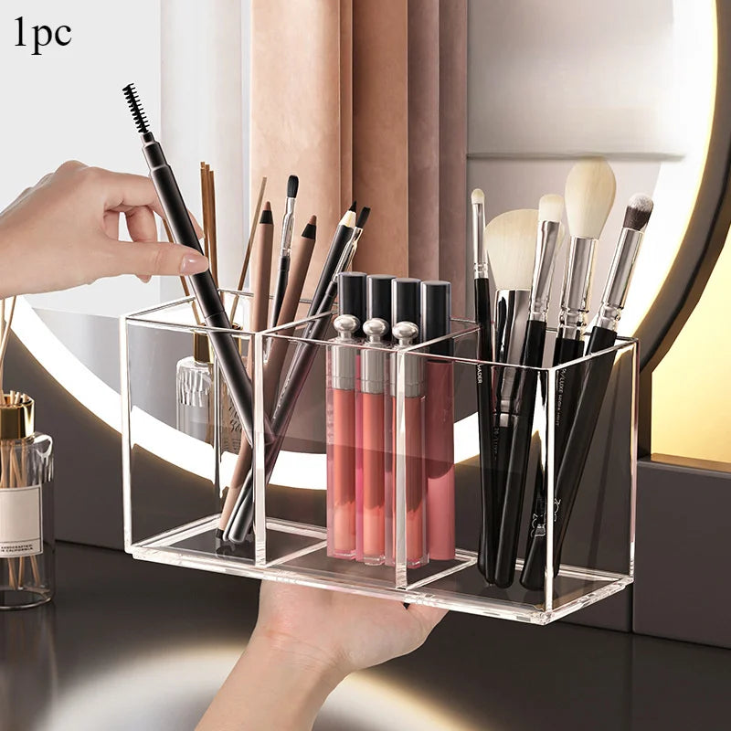 Acrylic Makeup Brush Holder – 3-Slot Cosmetic Organizer Cosmetic Organizer Axl transparent-1pc