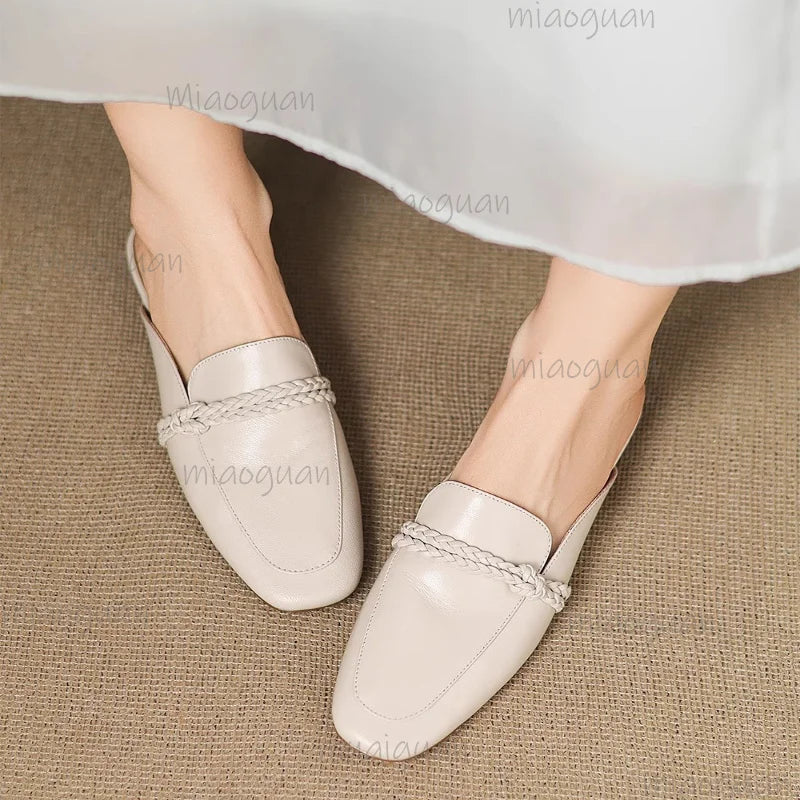 Women's Low Heel Half Slippers – Soft PU Leather Slide Sandals Women's Slide Sandals Axl