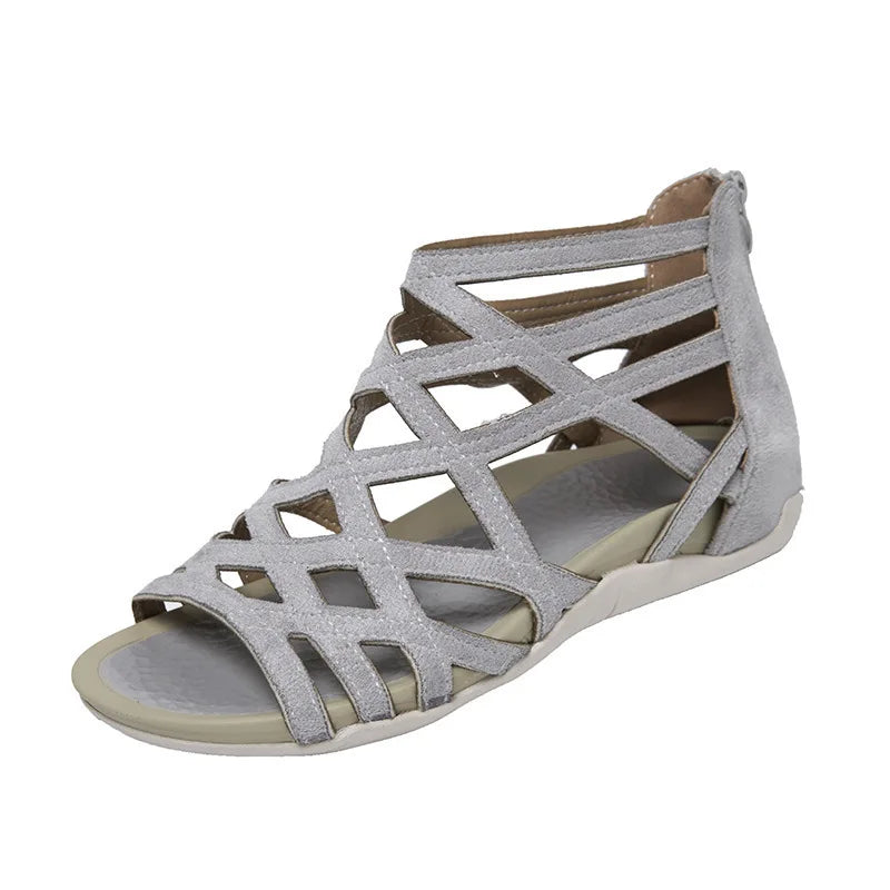 Women's High-Top Roman Rivet Flat Platform Sandals – Side Zip Platform Sandal Boots Axl