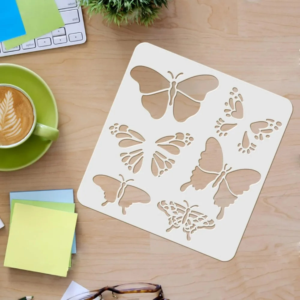 Butterfly Stencils 11.8" Square – 6 Reusable PET Patterns Craft Painting Stencil Axl