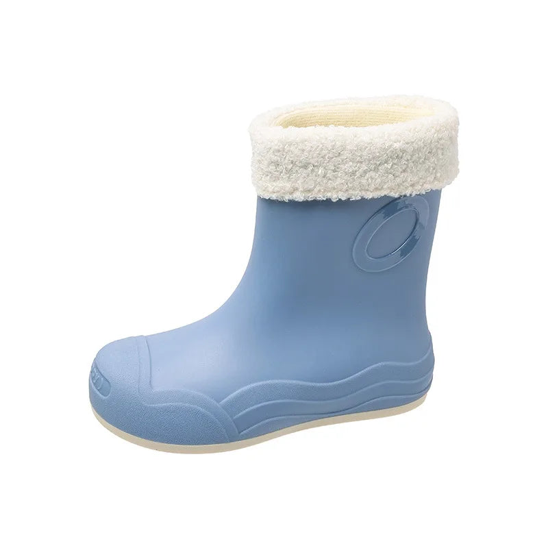 Lorilury Women's Waterproof EVA Ankle Rain Boots Slip-On Ankle Rain Boots Axl Blue-fur lining 37-38
