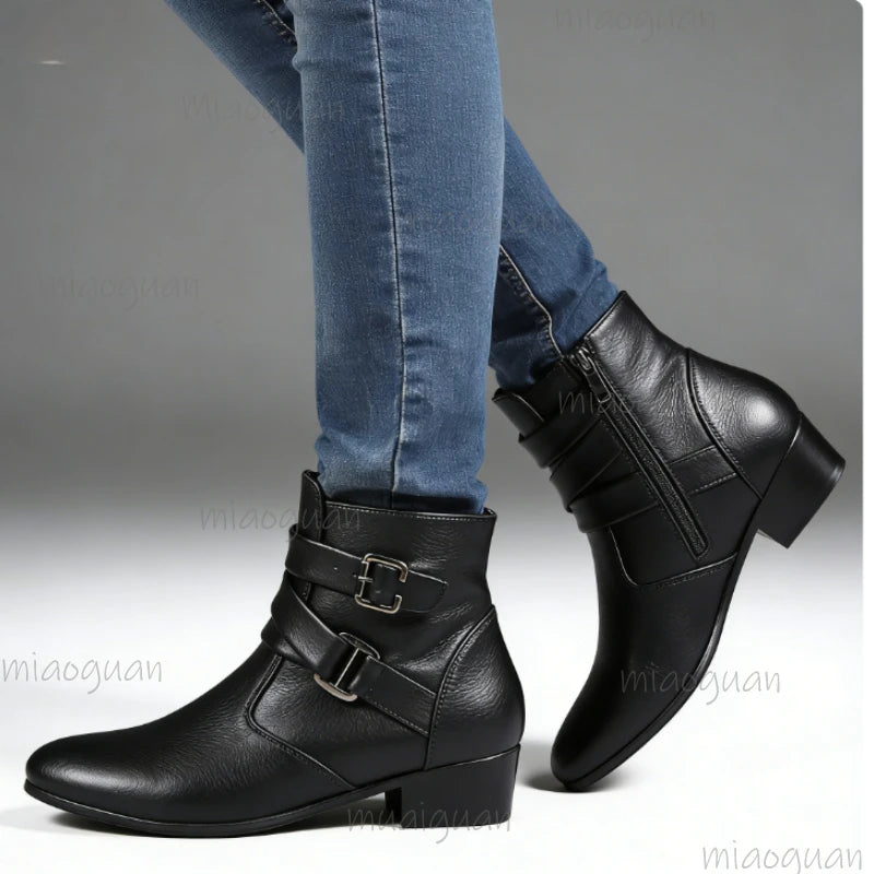 Men's British Ankle Boots – Buckle Strap Pointed Toe Booties Men's Ankle Boots Axl