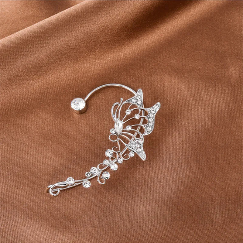 Crystal Butterfly Ear Cuff – No Piercing Clip Earring | Silver Clip-On Ear Cuff Axl