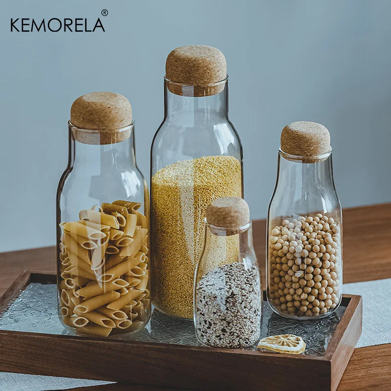 Clear Glass Storage Jar with Cork Lid – Airtight Canister Glass Storage Jar Axl