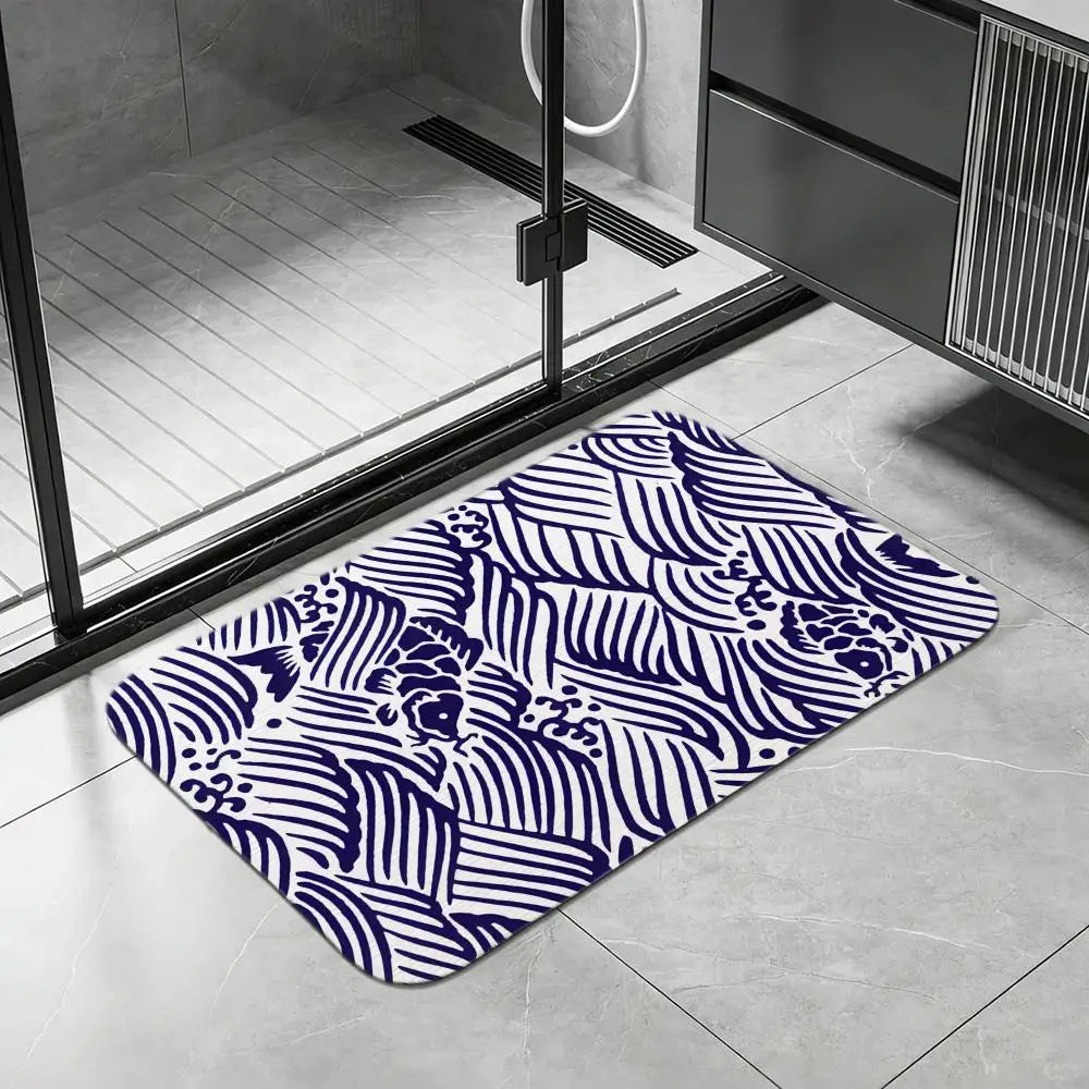 Japanese Seigaiha Diatomite Bath Mat – Quick Dry & Non-Slip Diatomite Bath Mat Axl White8 40x60cm