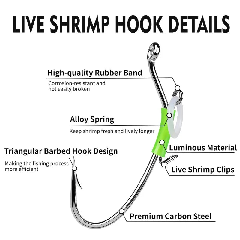 10-Pack Saltwater Live Shrimp Fishing Hooks – Luminous Spring Fishing Hooks Axl