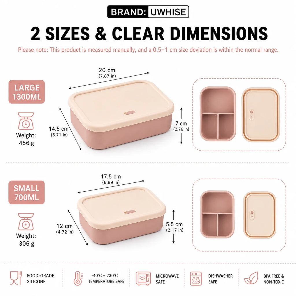 UWHISE Silicone Bento Box 3-Compartment Microwave Safe Lunch Box Silicone Lunch Box Axl