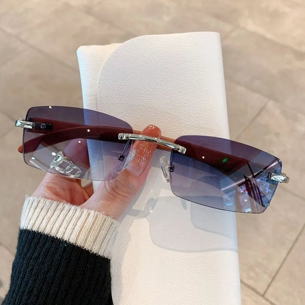 Rimless Rectangle Sunglasses UV400 Frameless Gradient Shades Frameless Sunglasses Axl Silver-Gradient Gray