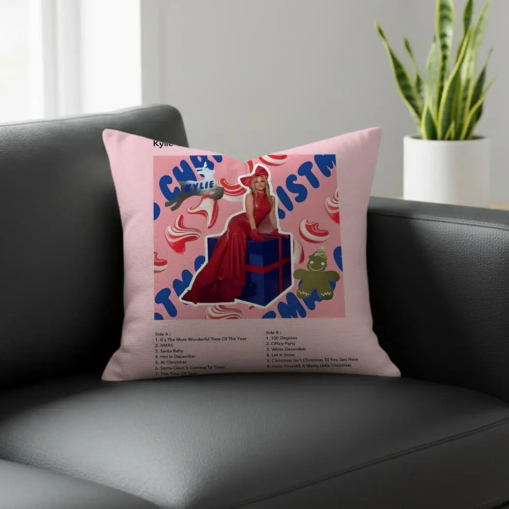 Kylie Minogue Christmas Linen Cushion Cover | Sofa Pillowcase Decorative Cushion Cover Axl White1 60X60cm