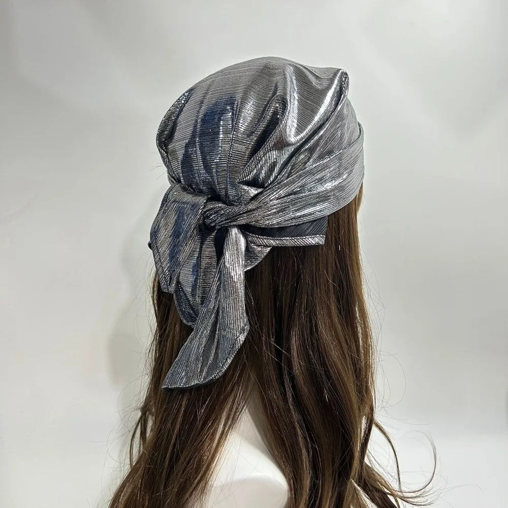 Sparkly Metallic Square Headscarf – Shiny Satin Turban Bandana Headscarf Turban Axl