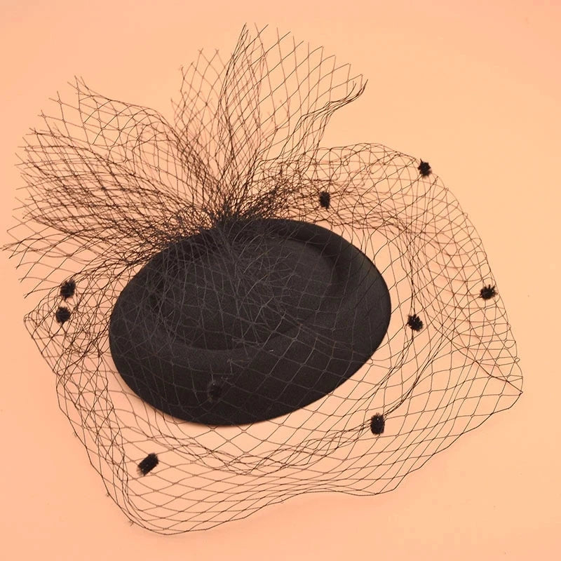 Black Veil Mini Top Hat Headband – Retro Woolen Headpiece Fascinator Headband Axl