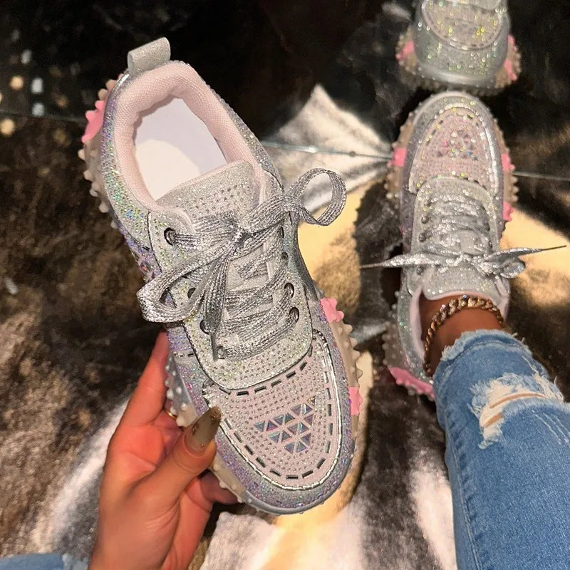 YEAE Women's Diamond Casual Sneakers – Thick Sole & Breathable Casual Sneakers Axl