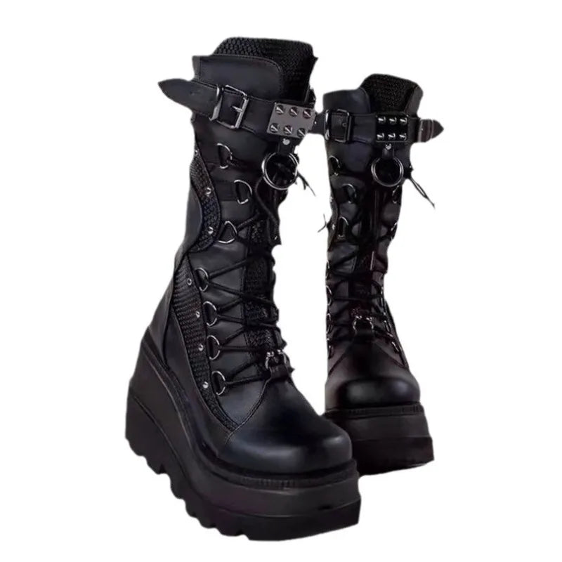 Women's Gothic Platform Boots – Rivet Punk High Heel Wedge Platform Boots Axl