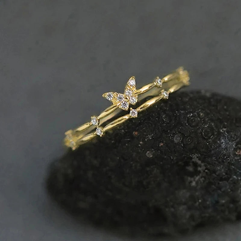 Huitan Gold Butterfly Ring Women – Cubic Zirconia Fashion Jewelry Fashion Ring Axl