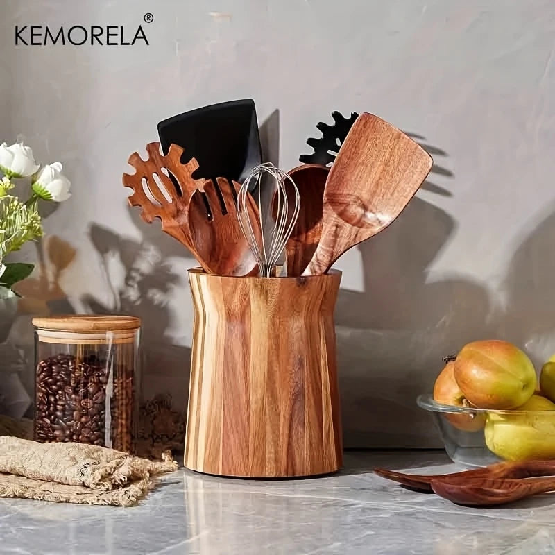 KEMORELA 360° Rotating Wooden Utensil Holder & Countertop Caddy Utensil Holder Axl