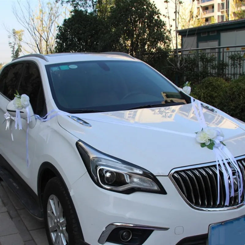 Wedding Car Decoration Artificial Flower Set – White & Pink Wedding Flower Decor Axl