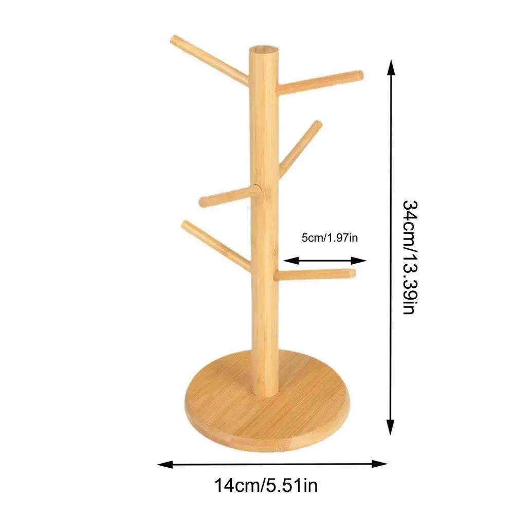 Wooden Mug Tree 6-Hook Cup Holder – Kitchen & Bar Organizer Mug Tree Organizer Axl As show