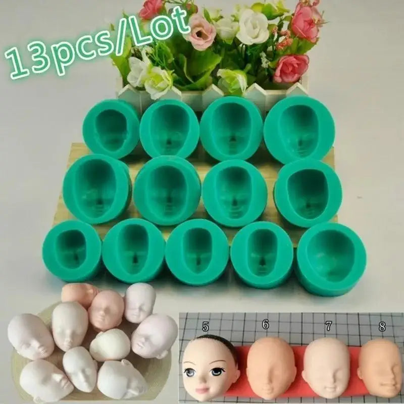 13-Pc 3D Doll Face Silicone Mold Set – Fondant & Chocolate Silicone Baking Mold Axl