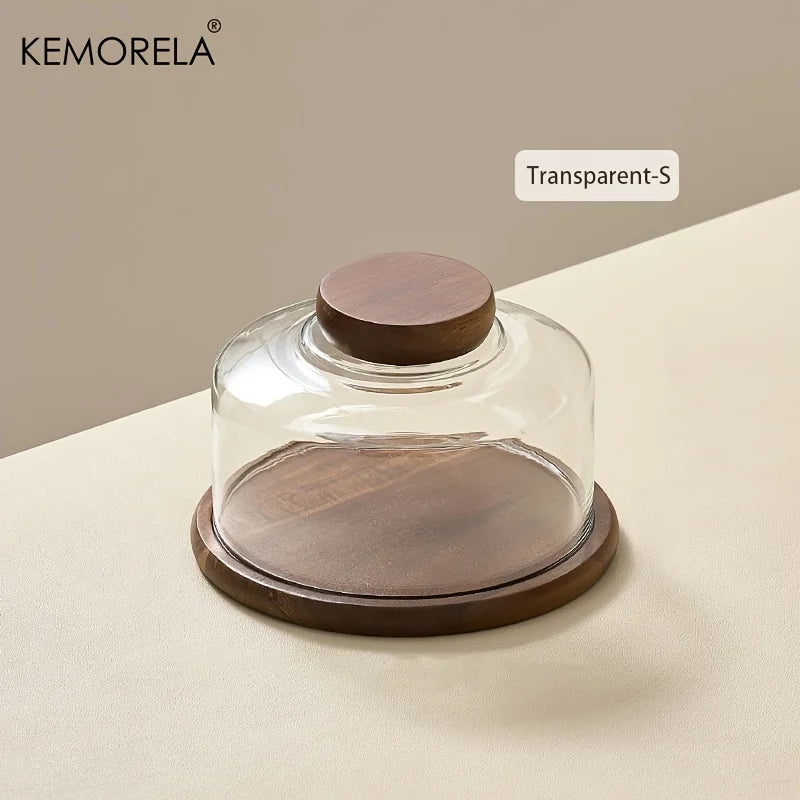 Round Wooden Cake Stand with Glass Dome Lid | KEMORELA Cake Stand Axl S