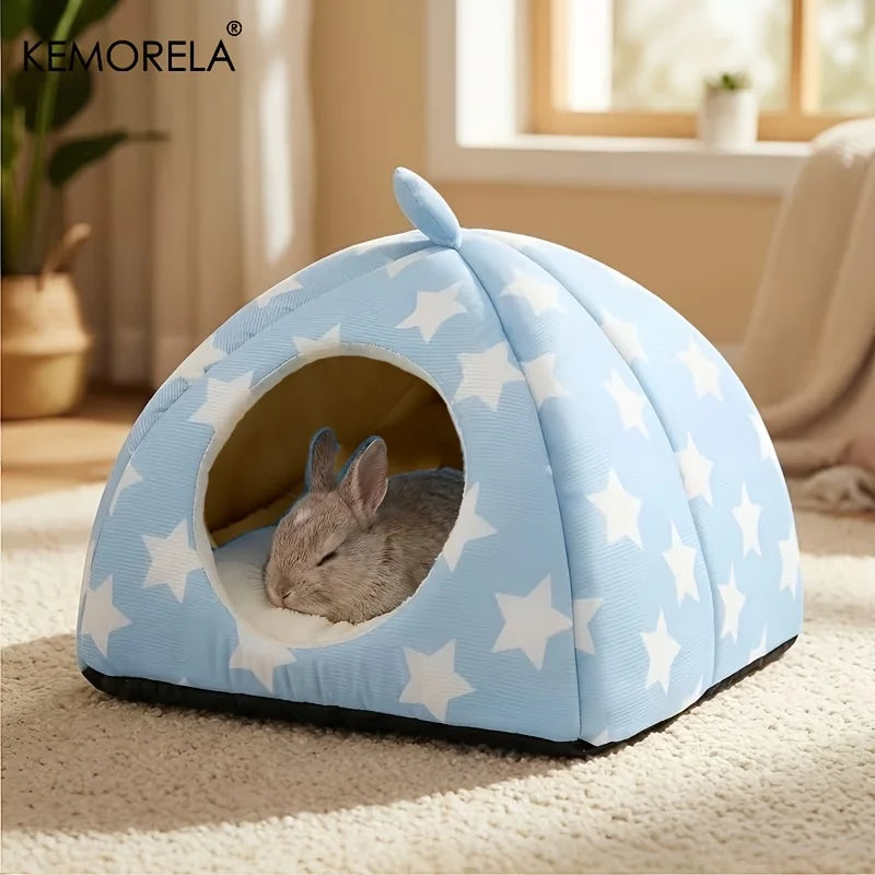 Washable Fleece Rabbit Hideout – Bunny & Guinea Pig Hut Small Animal Hideout Axl Blue Star XS
