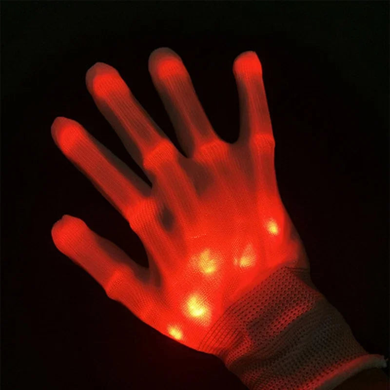 LED Light-Up Skull Gloves – Halloween Party Glow Gloves LED Party Gloves Axl Red