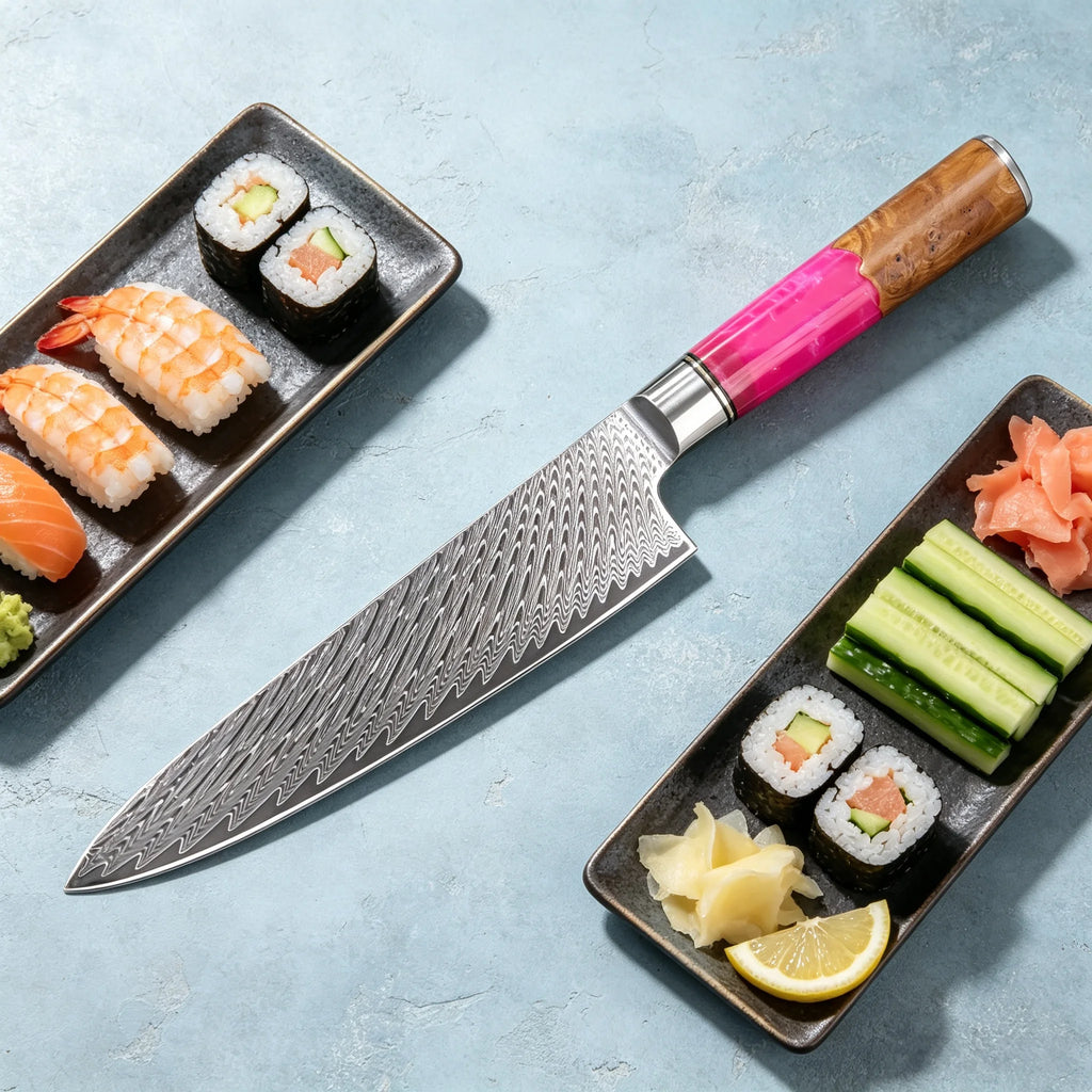 Damascus Steel Chef Knife – 19.4cm Blade for Kitchen & Cooking Damascus Chef Knife Axl