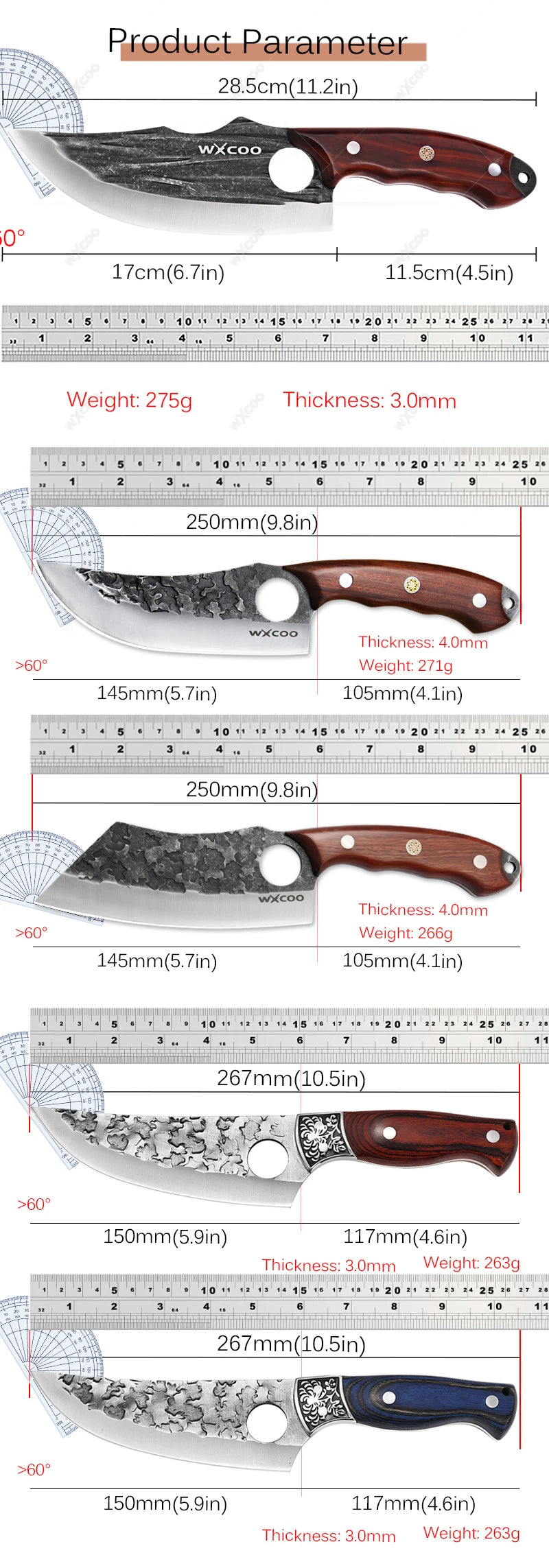 WXCOO Forged Stainless Steel Chef Knife Set with Cover Kitchen Knife Set Axl