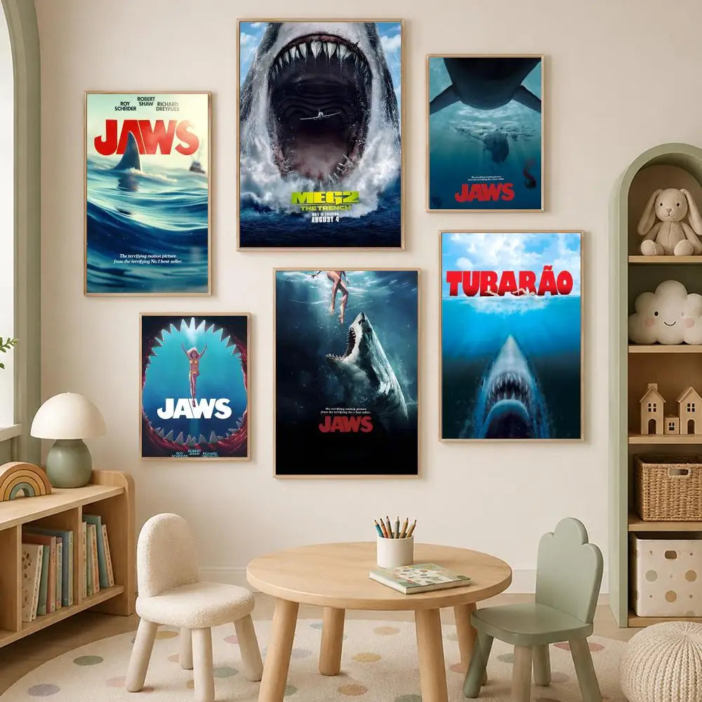 Jaws Movie Poster Self-Stick HD PVC Waterproof Wall Art Movie Wall Poster Axl