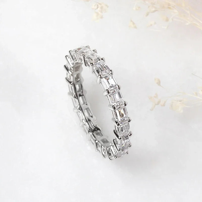 Huitan Rectangular CZ Ring for Women – Silver Fashion Band Fashion CZ Ring Axl
