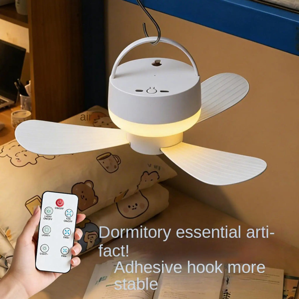 Portable USB Ceiling Fan with Remote, Light & Hook – Camping Portable Ceiling Fan Axl