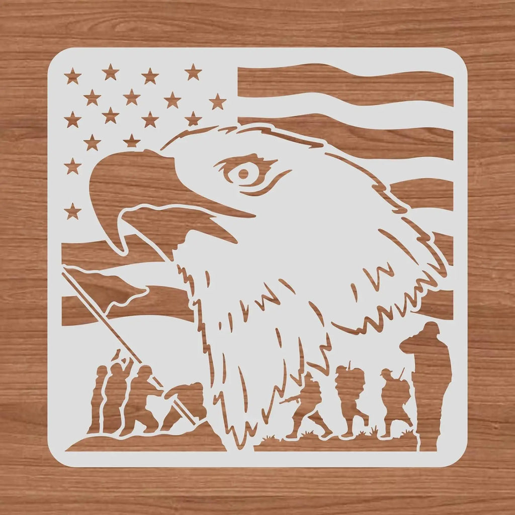 12x12 Independence Day Eagle Flag Stencil – Reusable PET Painting Stencil Axl AECH04-14277