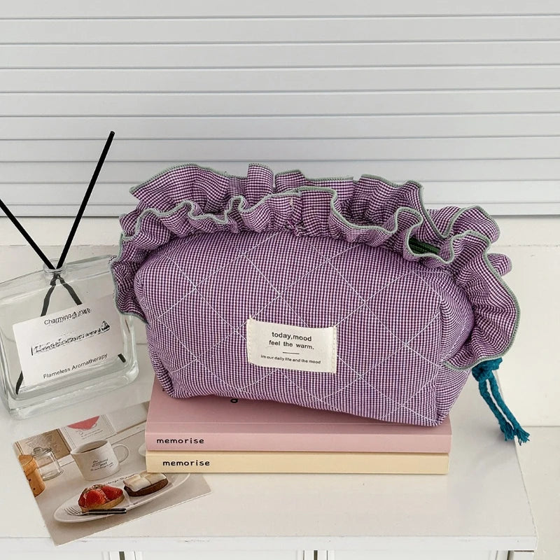 Women's Vintage Gingham Makeup Bag – Large Capacity Organizer Cosmetic Makeup Bag Axl purple-1pc