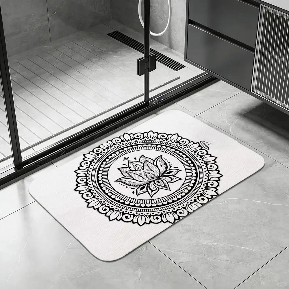 Lotus Mandala Diatomite Bath Mat – Quick Dry & Non-Slip Diatomite Bath Mat Axl White4 50x80cm