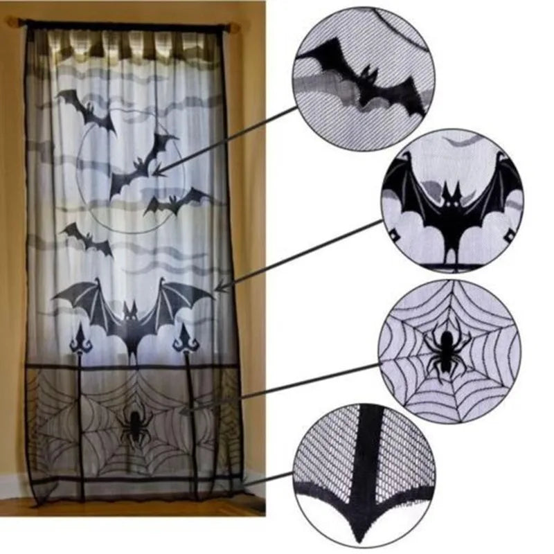 Black Lace Bat & Spider Halloween Door Curtain 100×210cm Halloween Door Curtain Axl