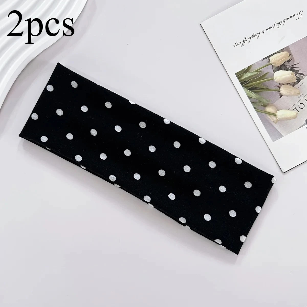 2-Pack Women's Polka Dot Workout Headbands – Sweat-Wicking Workout Headband Axl Black-2pcs