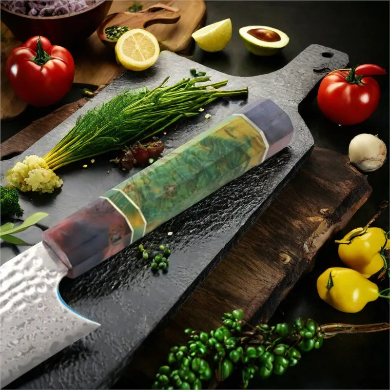 8-Inch Damascus Chef Knife – 67-Layer VG10 Steel Colored Wood Damascus Chef Knife Axl