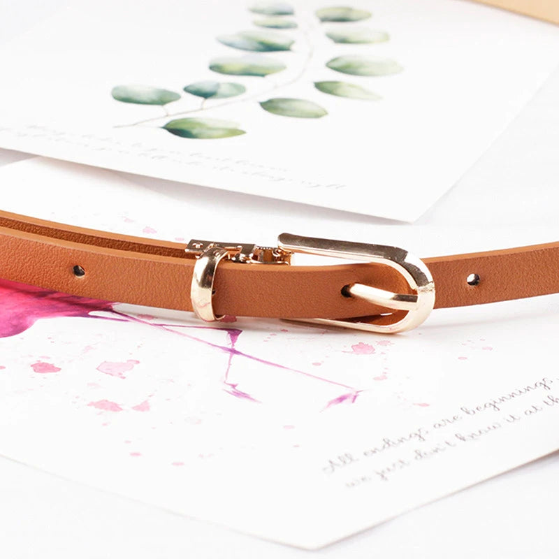 Women's Thin PU Belt – Adjustable Pin Buckle Waist Strap Women's Waist Belt Axl