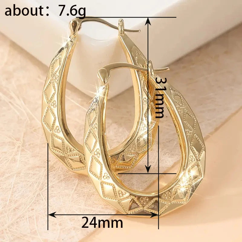 Huitan Boho Teardrop Hoop Earrings – Geometric Rhombus Design Hoop Earrings Axl