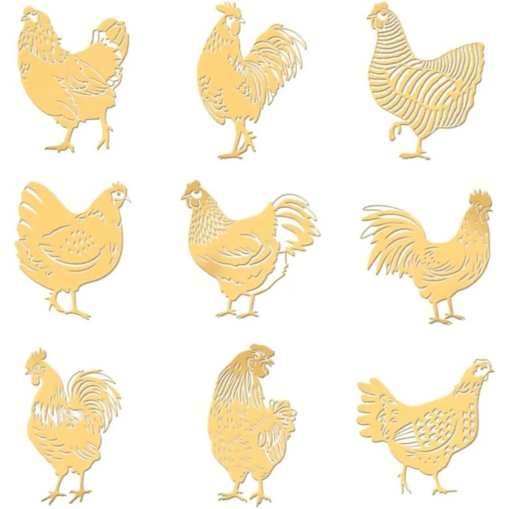9-Pack Golden Metal Rooster Stickers – Epoxy DIY Craft Decor Craft Stickers Axl AECH04-18961